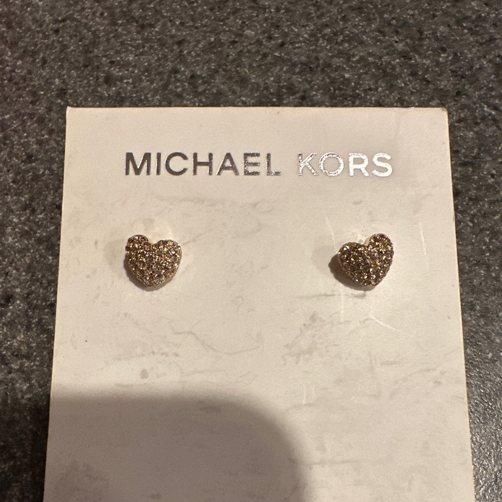 Brand new gold rhinestone Michael Kors heart earrings